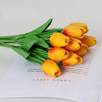 10pcs Decorative Mini Tulip Artificial Flowers White and Orange Decor Artificial Flowering Plants