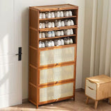 11-Layer Multifunctional Shoe Rack and Storage Shelf with Rattan Wooden Finish