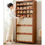 11-Layer Multifunctional Shoe Rack and Storage Shelf with Rattan Wooden Finish