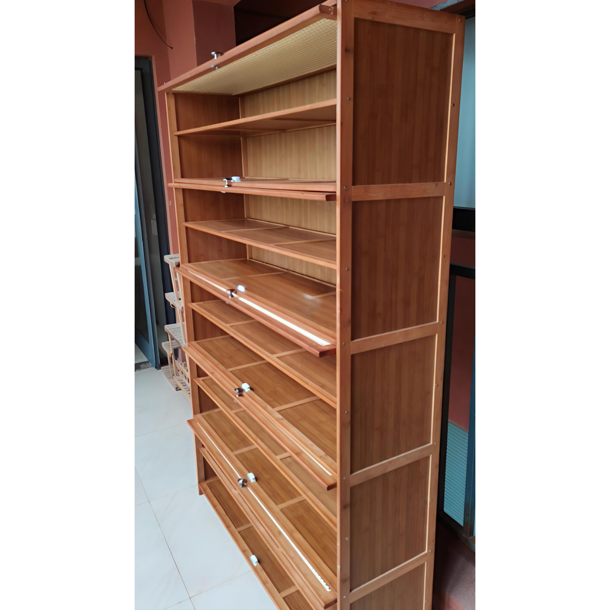 11-Layer Multifunctional Shoe Rack and Storage Shelf with Rattan Wooden Finish