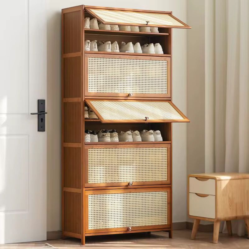 11-Layer Multifunctional Shoe Rack and Storage Shelf with Rattan Wooden Finish