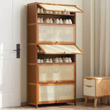 11-Layer Multifunctional Shoe Rack and Storage Shelf with Rattan Wooden Finish