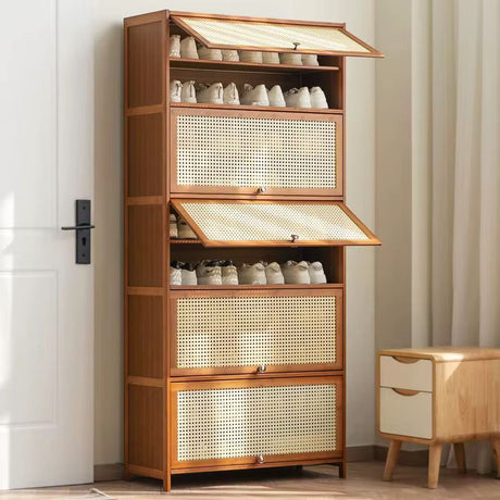 11-Layer Multifunctional Shoe Rack and Storage Shelf with Rattan Wooden Finish