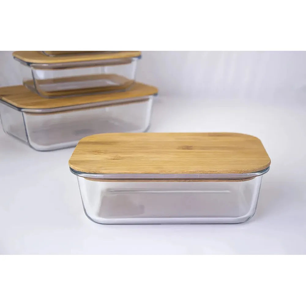 1100ml Bamboo Snack Box – Glass Container with Bamboo Lid for Food Storage