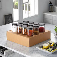 12-Piece Glass Spice Jar Set – 200ml with Black Bamboo Lids + Free Stickers & Pen | Airtight Kitchen Storage Spice Jar Spice Organizers