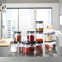 12-Piece Glass Spice Jar Set – 200ml with Black Bamboo Lids + Free Stickers & Pen | Airtight Kitchen Storage Spice Jar Spice Organizers