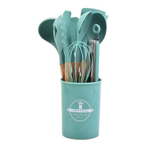 12 in 1 Silicone Cooking & Serving Spoon Set with Holder – Multiple Colours kitchen and dinning Kitchen Utensil Sets