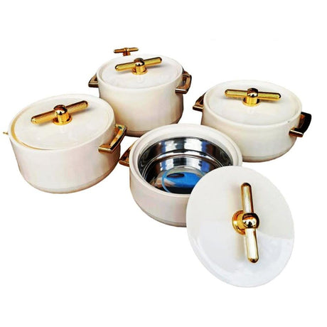 4pcs Antalya Ivory Hotpots Set | Food Warmer Storage | 1800ml, 2400ml, 3000ml, 3600ml | Durable Heat Retaining Serving Hotpots- Furaha Finds Kenya