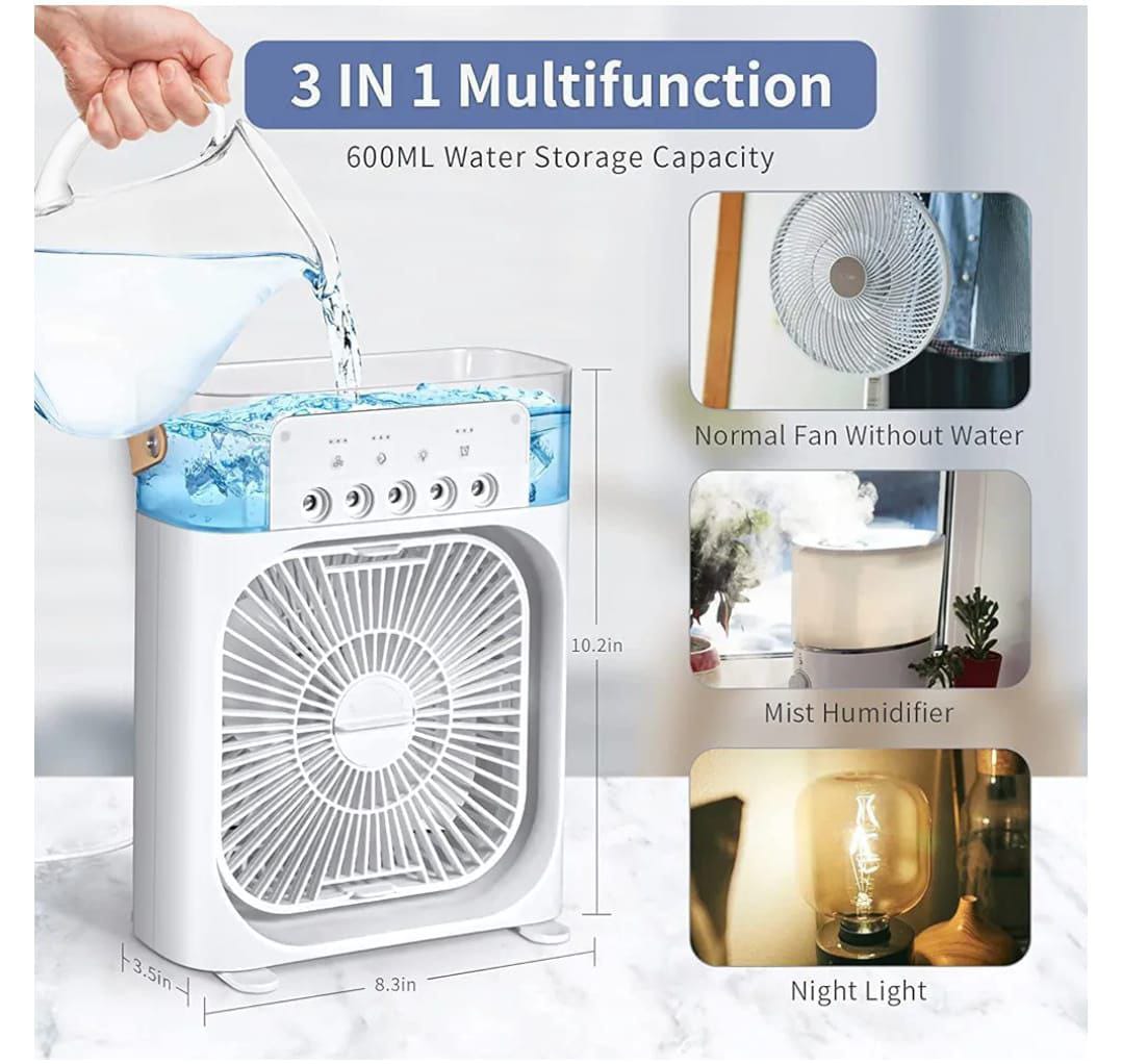 Rechargeable Portable Humidifier Air Cooler Fan with LED and Timer 600m