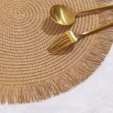 6-Piece Woven Round Placemats – High-Quality Heat-Resistant Table Mats (38cm, Beige & Brown)
