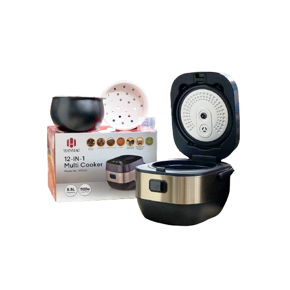 12in1 Multi Cooker | 5.5L Stainless Steel Pressure Cooker with 12 Cooking Functions, 1100W | Multi cooker with steam Racks and Accessories