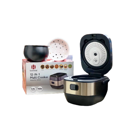 12in1 Multi Cooker | 5.5L Stainless Steel Pressure Cooker with 12 Cooking Functions, 1100W | Multi cooker with steam Racks and Accessories