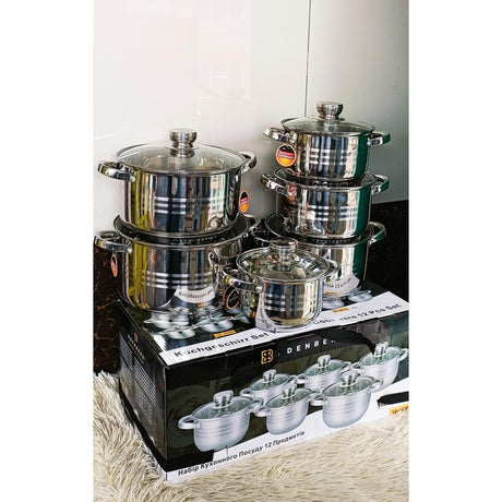 12pc Edenberg Stainless Sufurias Set | Durable and Elegant Cookware for Versatile Cooking
