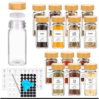 12pc Premium Thick Glass Spice Jar Set – 120ml with Bamboo Lids, Stickers, Funnel & Pen Spice Jar Food Storage Containers