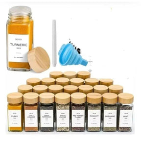 12pc Premium Thick Glass Spice Jar Set – 120ml with Bamboo Lids, Stickers, Funnel & Pen Spice Jar Food Storage Containers