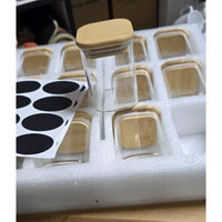 12pc Square Glass Spice Jar Set – 300ml with Bamboo Lids, Stickers & Pen Spice Jar Food Storage Containers