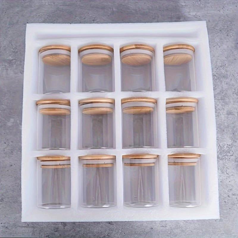 12pcs Glass Spice Jar Set with Bamboo Airtight Lids 200ml Spice jars Seasonings & Spices