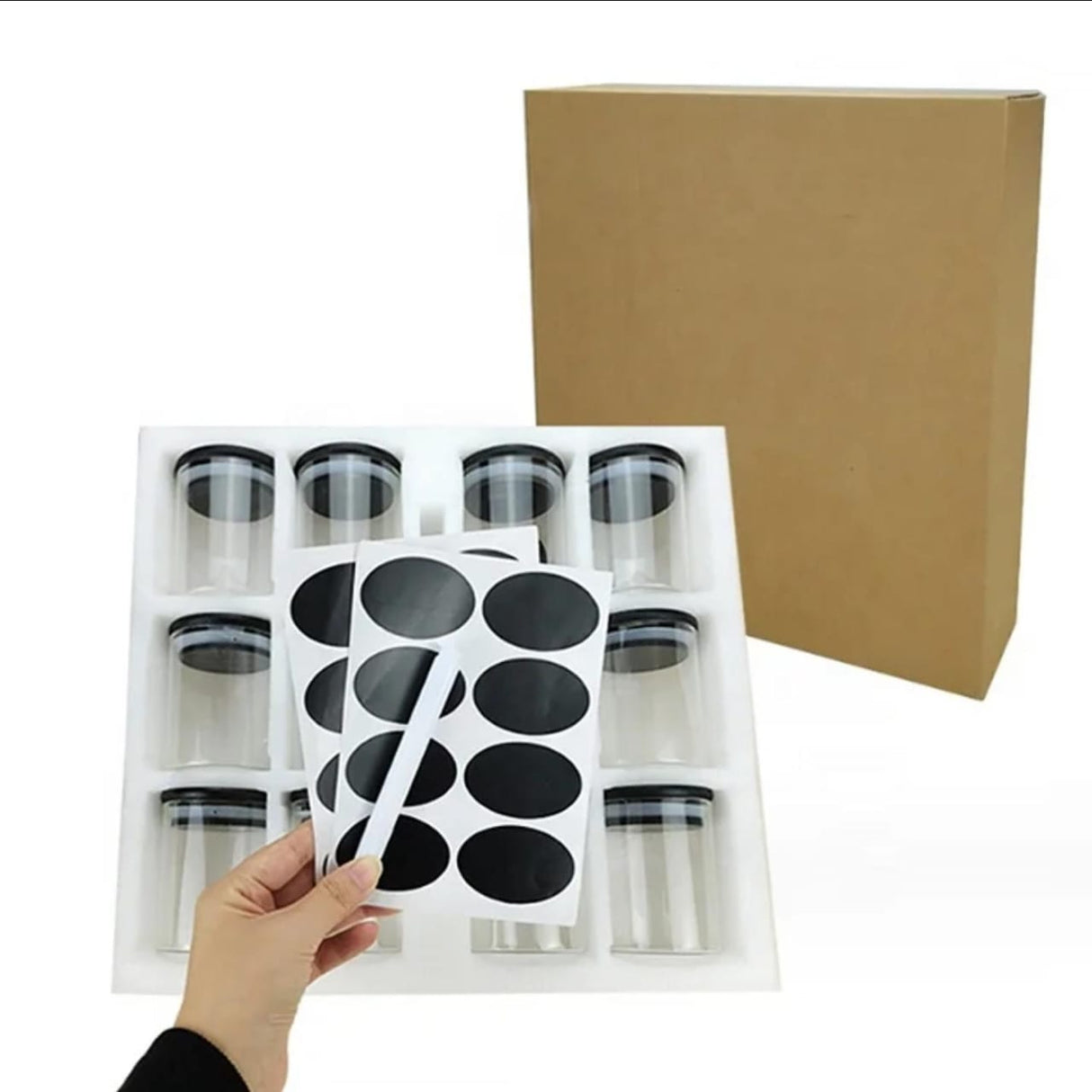 12pcs Glass Spice Jar Set with Black Bamboo Lids 200ml