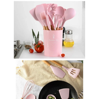 12pcs Silicone Spoon Set with Wooden Handle Heat Resistant Non Stick Cooking Utensil Set Kitchen Tools & Utensils