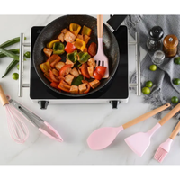 12pcs Silicone Spoon Set with Wooden Handle Heat Resistant Non Stick Cooking Utensil Set Kitchen Tools & Utensils
