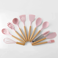 12pcs Silicone Spoon Set with Wooden Handle Heat Resistant Non Stick Cooking Utensil Set Kitchen Tools & Utensils