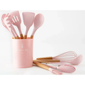 12pcs Silicone Spoon Set with Wooden Handle Heat Resistant Non Stick Cooking Utensil Set Kitchen Tools & Utensils