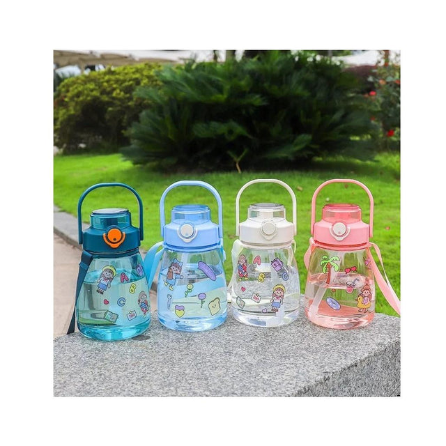 1300ml Children’s Water Bottle with DIY Sticker | Temperature Resistant PC+PP+Silicone | Includes Cup Rope | Random Color Stickers