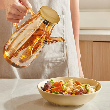 Glass Oil/Vinegar Dispenser Jar with Bamboo Lid | 1000ml Capacity with non-slip rubber base- Furaha Finds Kenya