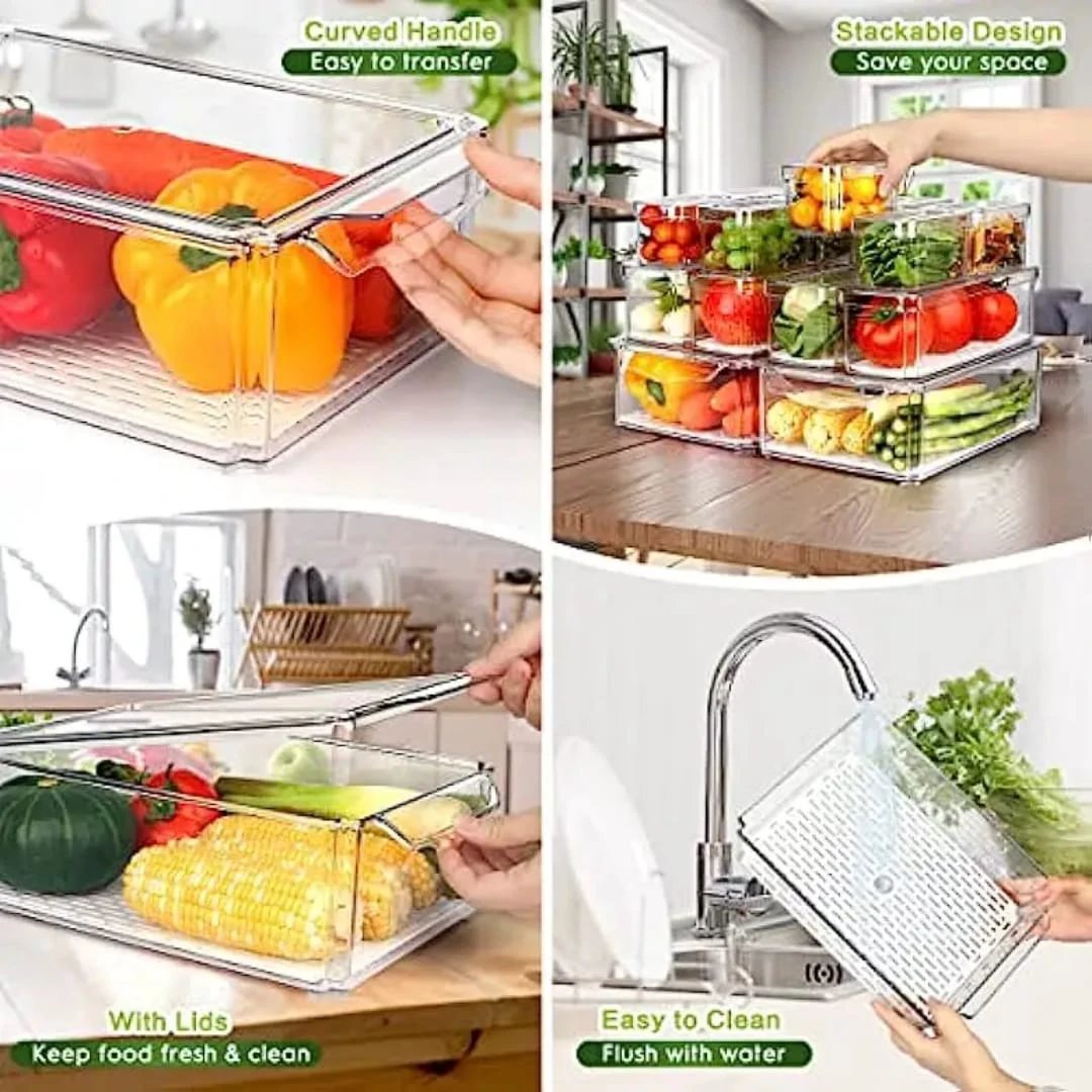 14pcs Stackable Fridge Organizers Clear Acrylic Storage Bins Space Saving & BPA-Free food storage Food Storage Containers