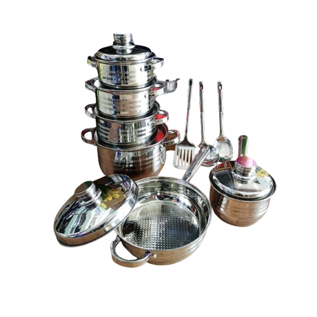 15 Piece Induction Base Stainless Steel Cookware Set with Glass Lids | Durable & Versatile Kitchen Cookware