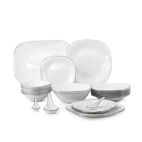 16 pcs Quadra Dinner Set | White Plain | Modern Square Dinnerware for Everyday Use