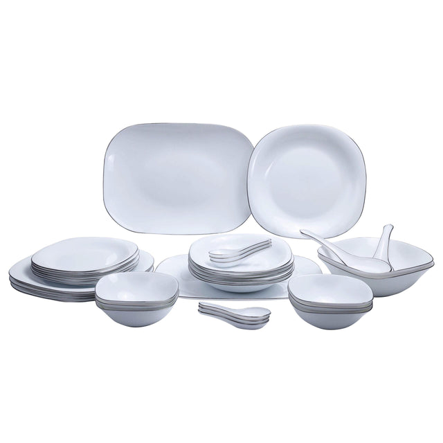 16 pcs Quadra Dinner Set | White Plain | Modern Square Dinnerware for Everyday Use