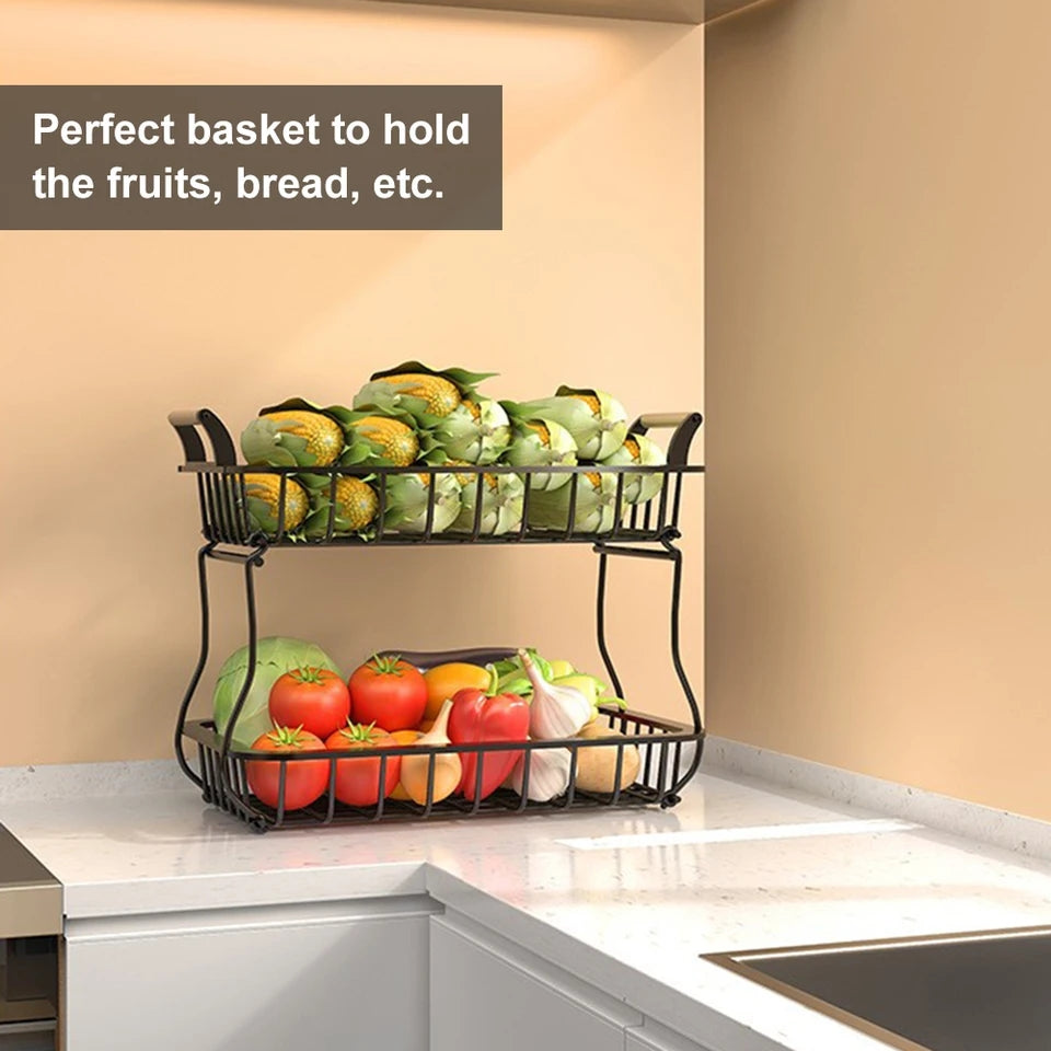 2 Tier Detachable & Portable Nordic Metallic Fruit, Vegetable Basket Rack | Multifunctional | Kitchen, Living Room, Dining Room, Living Room-Furaha Finds