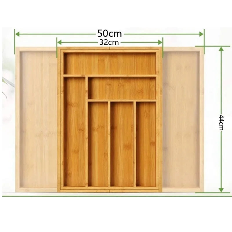 Expandable Bamboo Drawer Cutlery Organizer | Eco Friendly Bamboo Flatware & Silverware Tray | Adjustable Kitchen Utensil Organizer