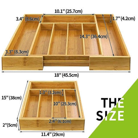 Expandable Bamboo Drawer Cutlery Organizer | Eco Friendly Bamboo Flatware & Silverware Tray | Adjustable Kitchen Utensil Organizer- Furaha Finds Kenya