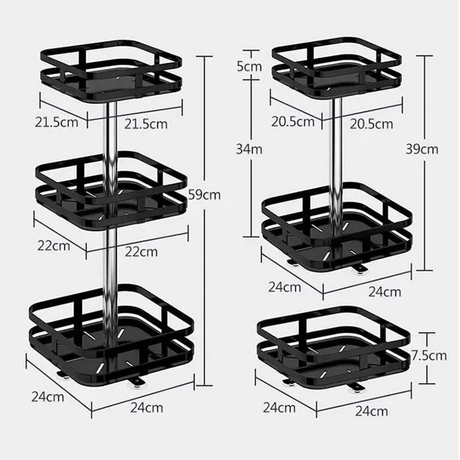 Multifunctional 3 Tier Square Metallic Rotating Storage Rack | Black Stainless Steel Condiment Organizer for Kitchen- Furaha Finds Kenya