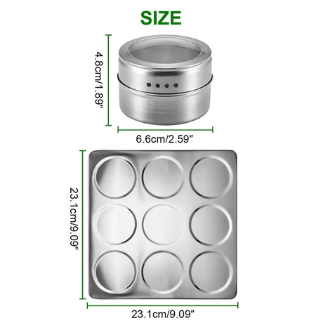 Magnetic Cruet Condiment Spice Jar Set 9 Piece Stainless Steel Set with Wall Mounted Rack Spice Container- Furaha Finds Kenya