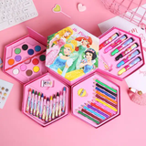 Hexagonal Color Box Art Set for Kids 46pc Set with Pencils, Crayons, Paints & More (Disney Princess, Winnie the Pooh, Mickey Mouse)