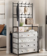 4 Tier 8 Hooks Dust Proof Hanger Rack | Clear Covers for Shoes, Hats, Bags, and Coats | Available in Black & White