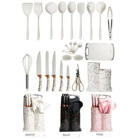 25pcs Silicone Spoons | Available in Marble Black, Marble White, and Marble Pink- Furaha Finds Kenya