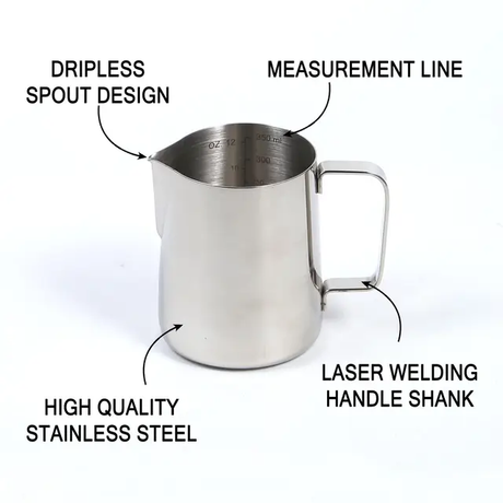 Steel Milk Jug | 600ml Stainless Steel Milk Frothing Pitcher for Coffee, Lattes, and Cappuccinos (Silver)- Furaha Finds Kenya
