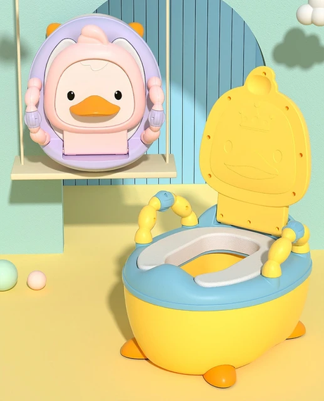 Furaha Finds High Quality Kids Potty  Cartoon duck baby toilet seat with ergonomic backrest, detachable bowl, and non slip base.