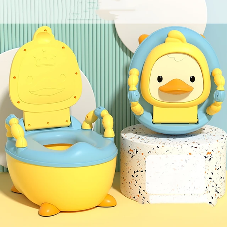 Furaha Finds High Quality Kids Potty  Cartoon duck baby toilet seat with ergonomic backrest, detachable bowl, and non slip base.