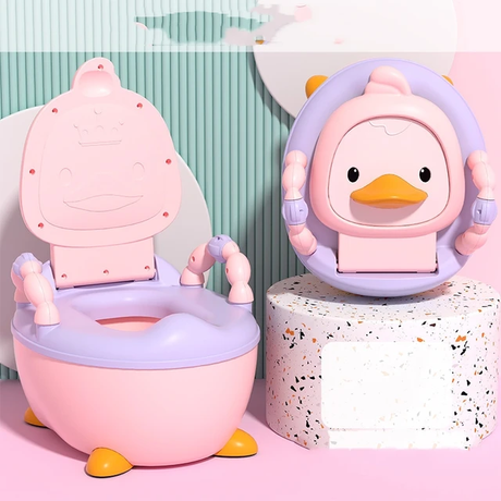 Furaha Finds High Quality Kids Potty  Cartoon duck baby toilet seat with ergonomic backrest, detachable bowl, and non slip base.
