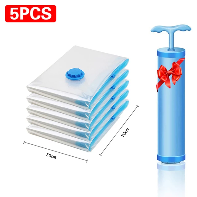 5pcs Vacuum Storage Bags Set with Pump Space Saver for Clothes & Blankets