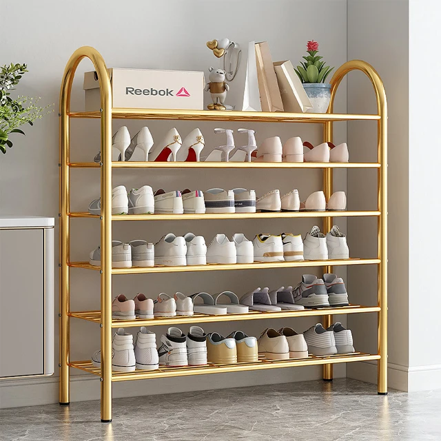 High Quality 6 Tier Large Capacity Shoe Rack | Gold Metal Frame