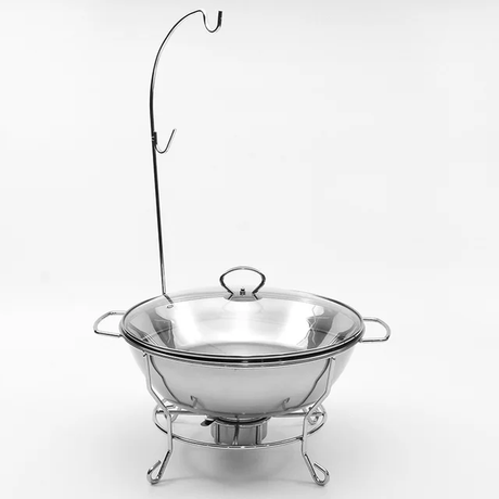 Round Stainless Steel Chafing Dish | 8L Buffet Warmer with Glass Cover