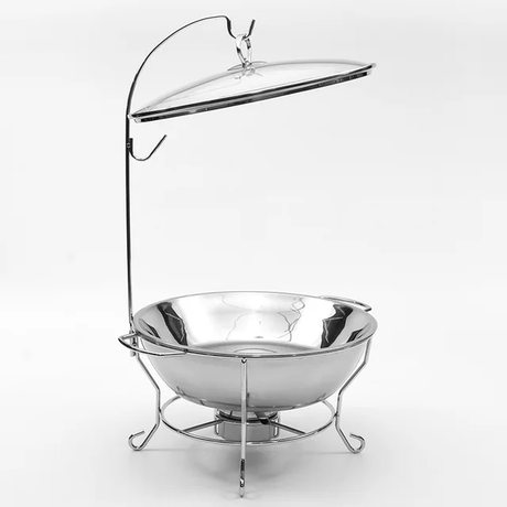 Round Stainless Steel Chafing Dish | 8L Buffet Warmer with Glass Cover