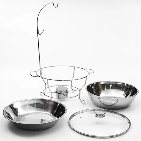 Round Stainless Steel Chafing Dish | 8L Buffet Warmer with Glass Cover
