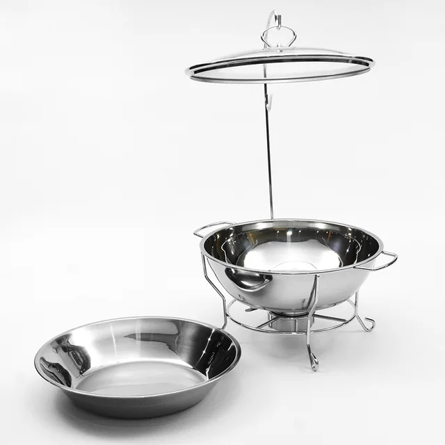 Round Stainless Steel Chafing Dish | 8L Buffet Warmer with Glass Cover
